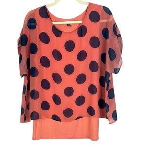 CHARLIE B Orange and Polka Dot Blue Boxy Blouse Size Medium